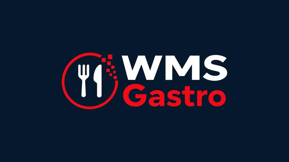 Logo von WMS-Gastro im Vollbild auf dunkelblauem Grund – das Bild, mit dem der Kurzfilm beginnt.